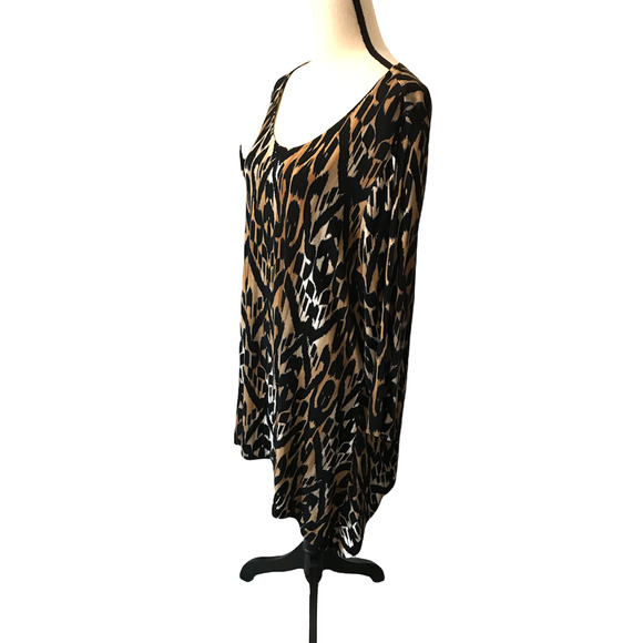 Ruby Rd. Black and Brown Asymmetrical Animal Print Tunic, Size 1X - Picture 2 of 5